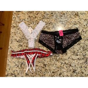 Lovers Lane & Leopard Plaid Lace Thong  Panties Small Sexy Lingerie Lot‎ New